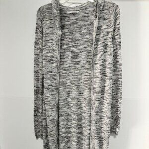 Hollister Lucy Hale Black Gray White Fringe Knit Open Hooded Cardigan M/L Boho